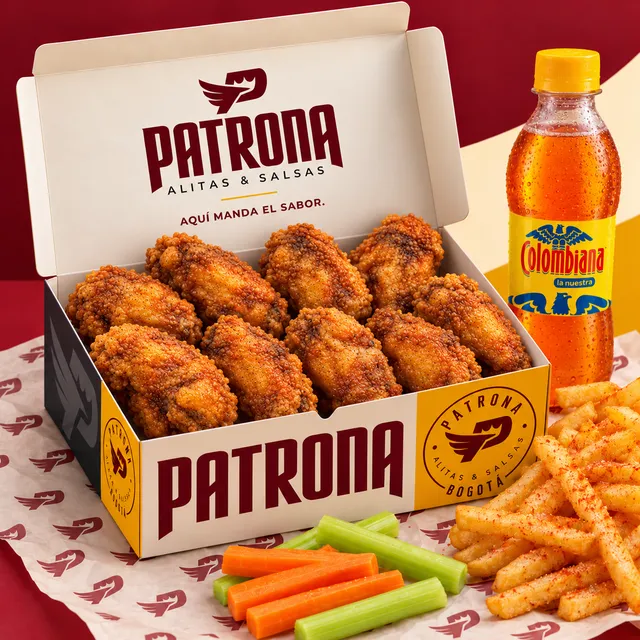Combo de 10 alitas Patrona con papas a la francesa y gaseosa